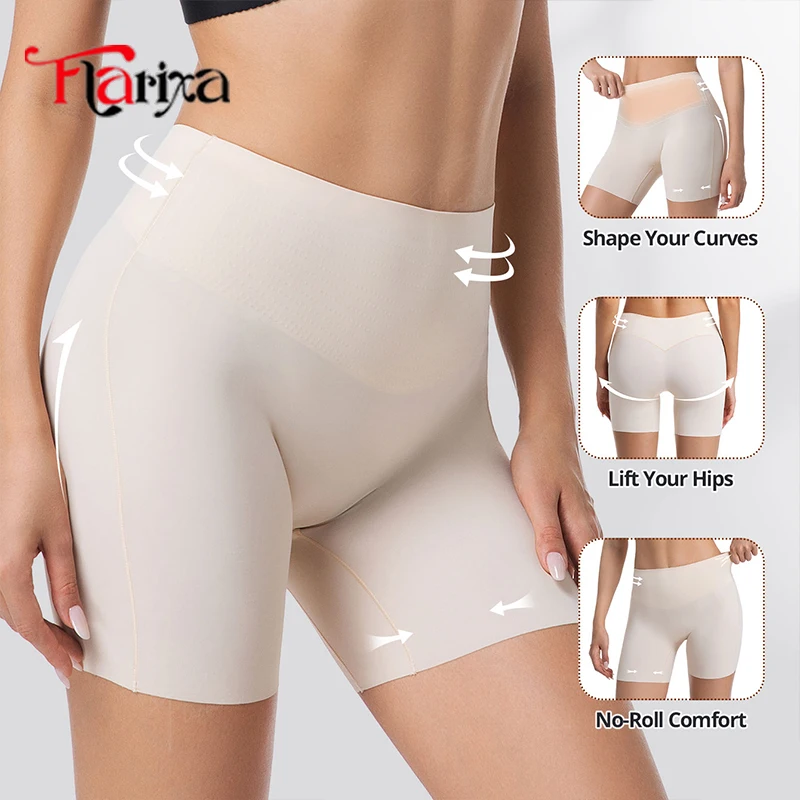 Flarixa Ice Silk Safety Pants Anti Chafing Shorts Wear Under Skirt Women Double Layer Tummy Control Waist Shaper Panties