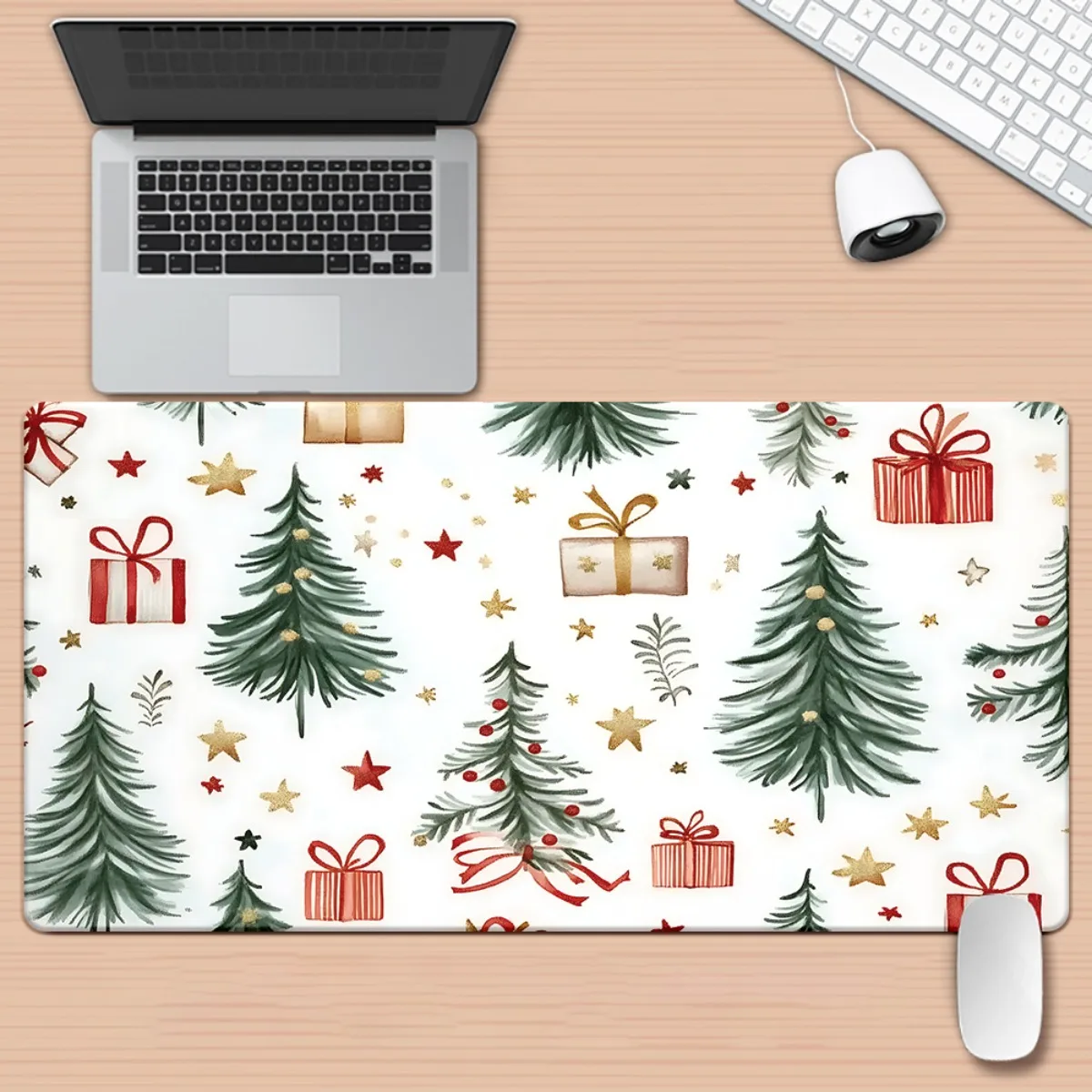 Christmas Tree Gift Watercolor Pattern Extended Gaming Mouse Pad Non-Slip Rubber Desk Mat