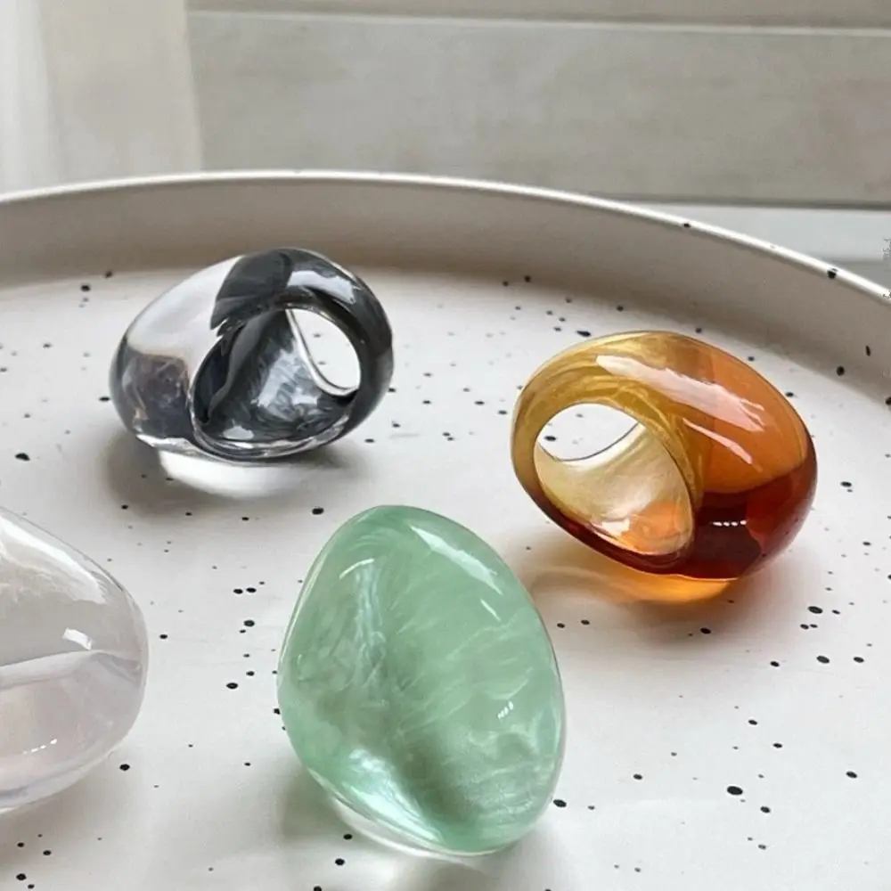 Unique Vintage Resin Oval Rings Geometry Large Exaggerated Ring BlingBling Non-adjustable Women's Jewelry Summer