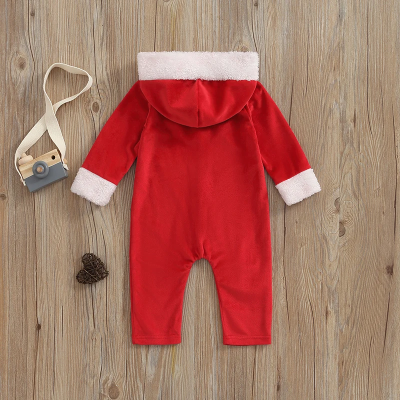 

Infant Winter Snowsuit Cozy Fleece Hooded Romper with Cute Ears Baby Front Button Long Sleeve Jumpsuit for Christmas