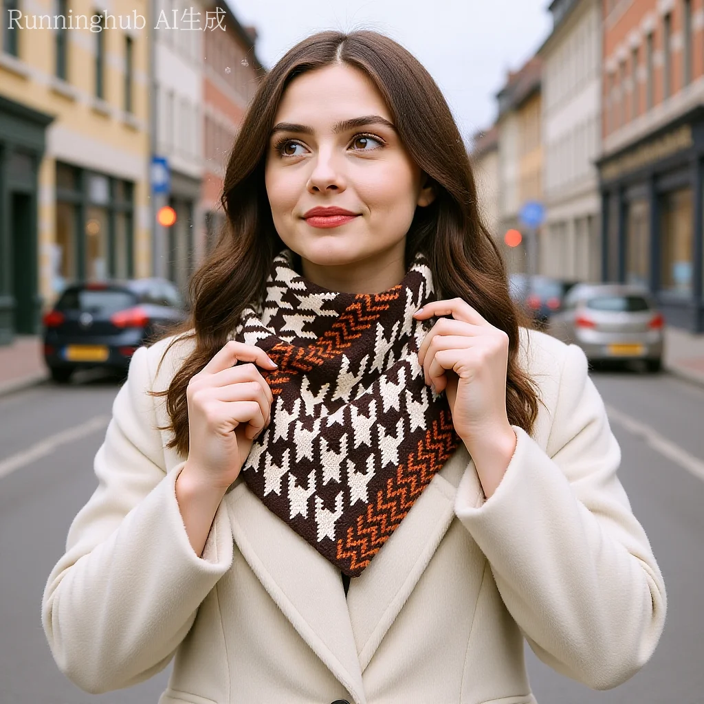 Neck Warmer Knitted Triangle Scarf Winter Scarf Warm Unisex Accessory Fashion Houndstooth Pattern Daily Wear Korean Style Gift