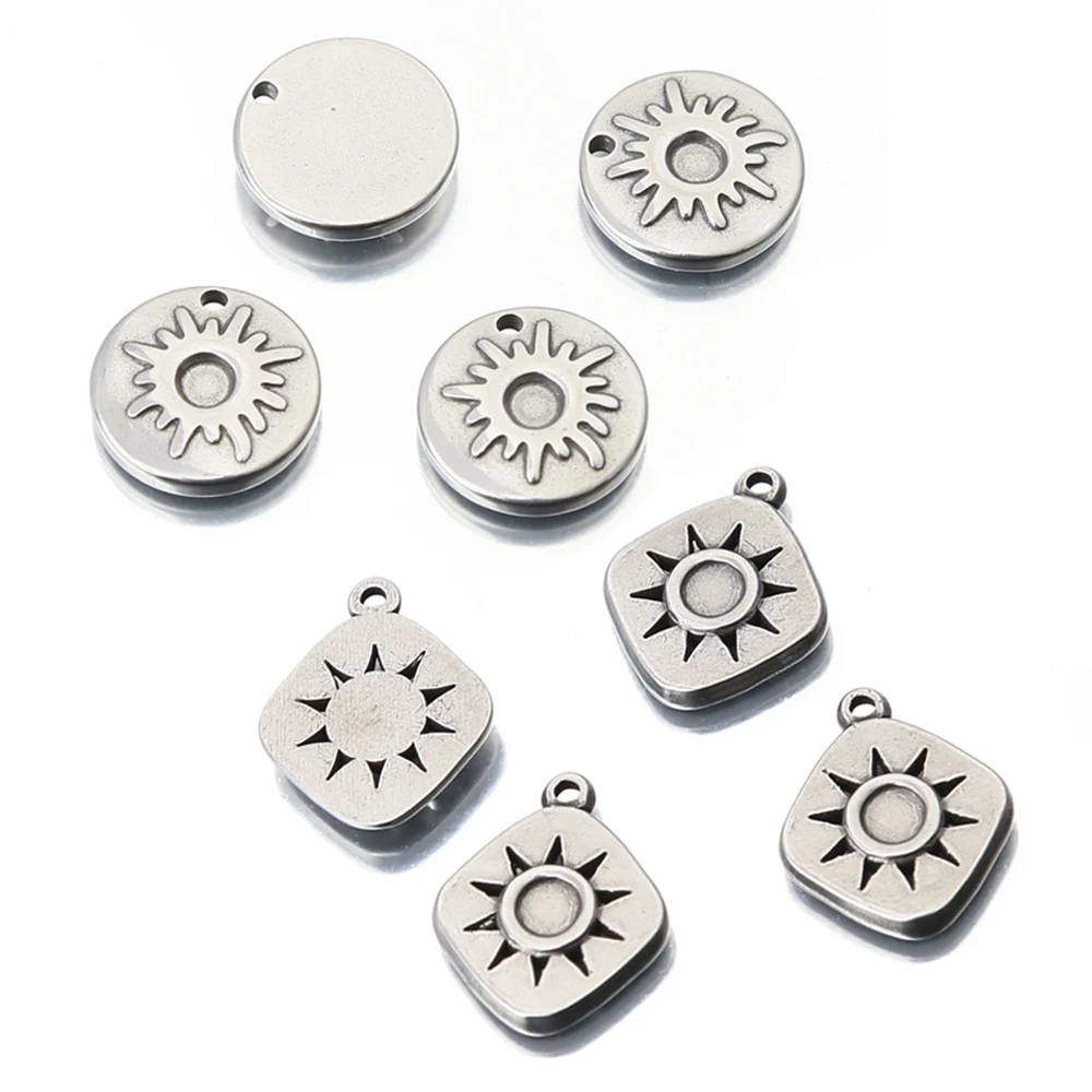 

6Pcs Stainless Steel Round Sun Hollowed Charms Square Sun Charms for DIY Earrings Bracelet Necklace Jewelry Making Accessories