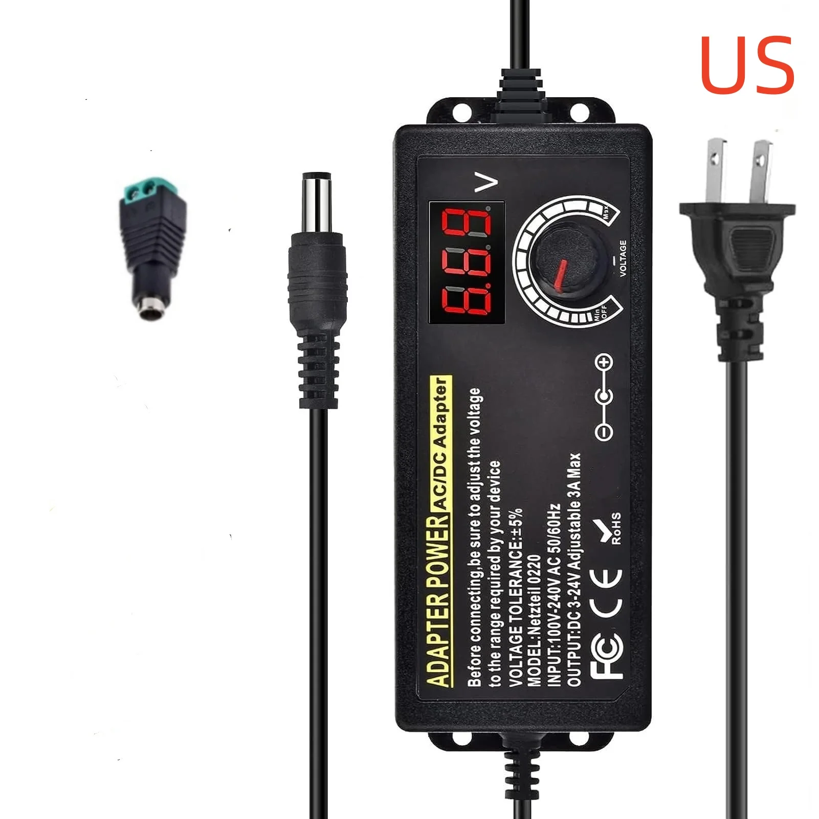 AC naar DC Voeding Verstelbare Laboratoriumvoeding Stroombron 3V-24V-3A Draagbare Universele Adapter EU/US Plug Alligator Clip