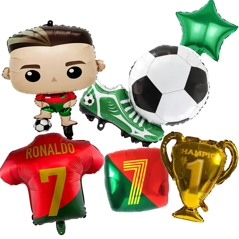 Image of 6-teiliges Cr7 Fußball Geburtstag Aluminiumfolien-Ballonset Fußball-Thema Geburtstagsparty Dekoration Vereinsdekoration Requisiten Zubehör