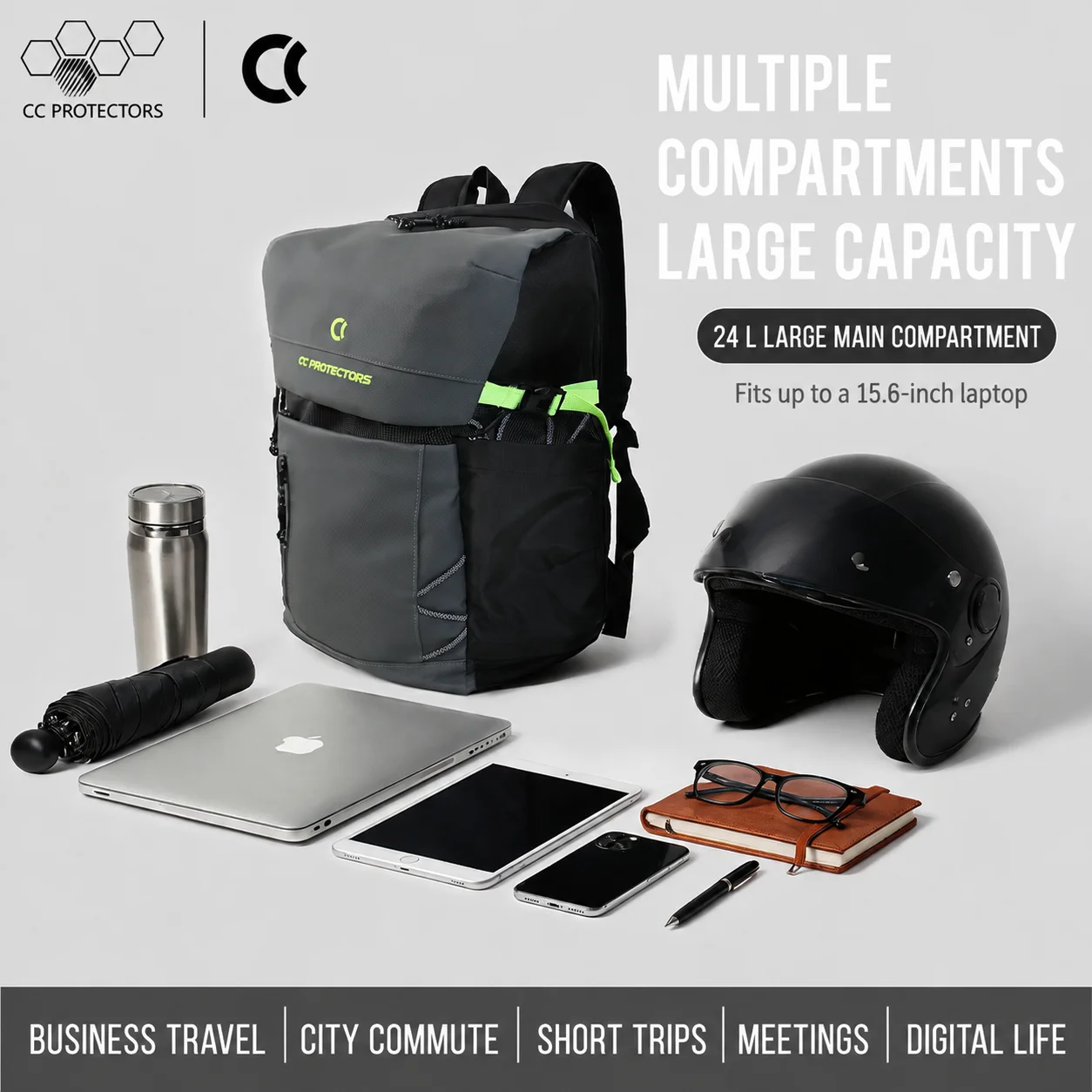 A261 Motorcycle Rider Backpack,Water‑resistant Abrasion‑resistant Large Capacity Shockproof 3D Molded Breathable Helmet Backpack