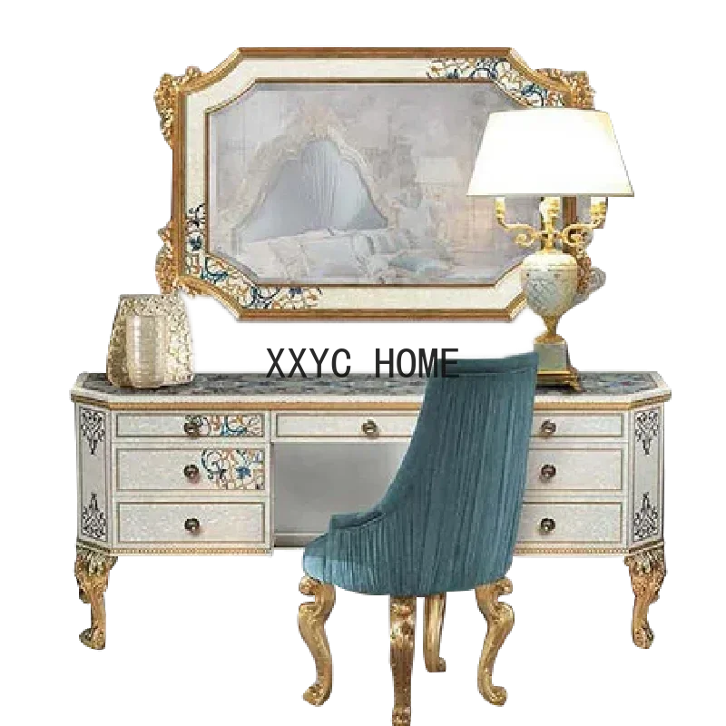 

European painted dressing table Luxury bedroom makeup shell parquet makeup storage cabinet