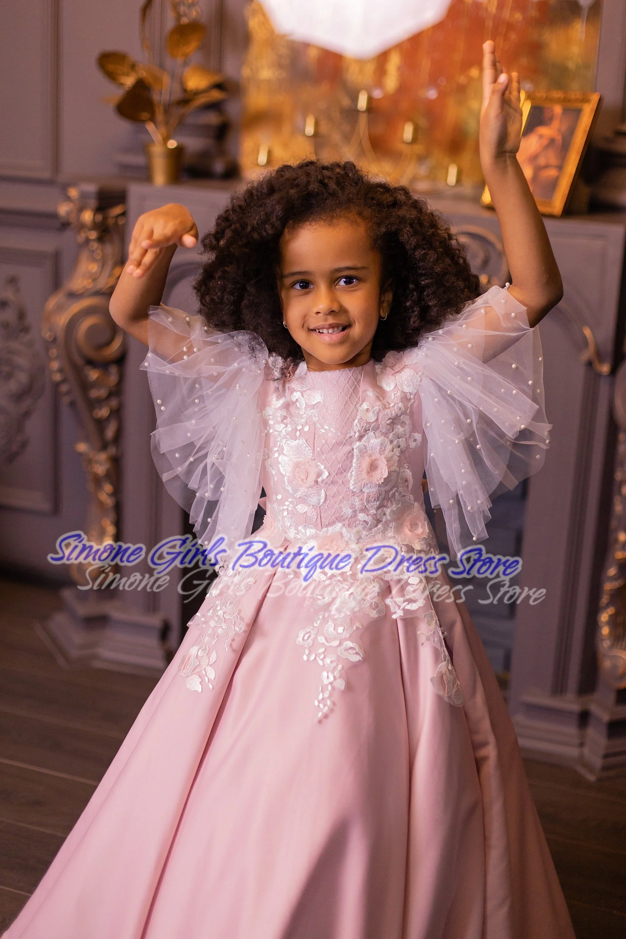 Bow Sequin Embroidery Pink dress skirt Flower Girl Dress for Wedding Ceremonies Formal Receptions Dance Performances Parties