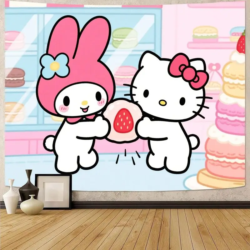 

1 шт. Sanrio Hello Kitty My Melody Kawaii клубничный моти гобелен полиэстер настенное искусство декор для спальни подарок для девочек