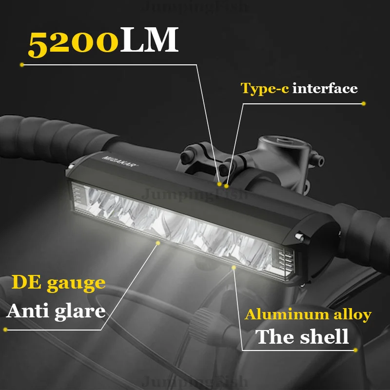 Super Bright 5*P90 Wick Powerful Bike Light Oled Charge Shows 8000Mah Rebicycle Headlight Flashlight Type-C Charging 5200Lm Lamp