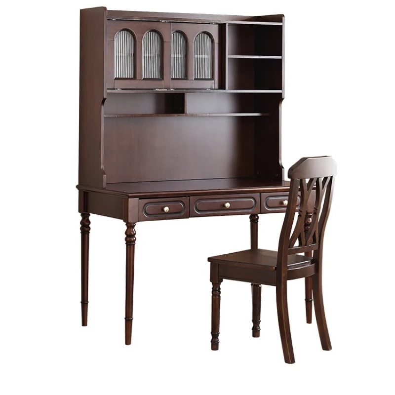 

Solid wood desk bookshelf integrated table household desk computer table study table American French medieval style