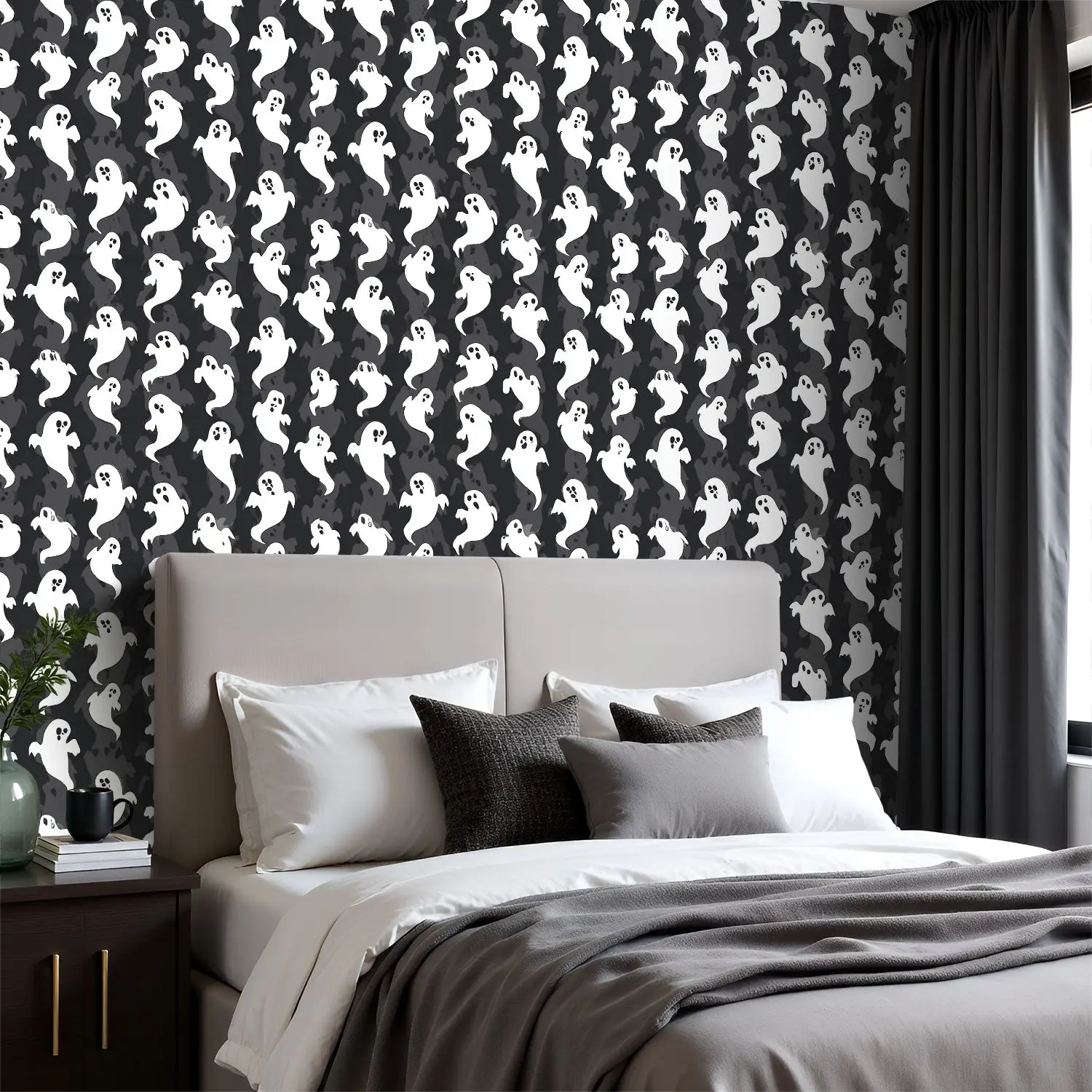 

Бесшовные обои с призраками Хэллоуина, 22,83 "X 118", водонепроницаемые обои для гостиной/спальни/ванной комнаты, наклейка на стену из ПВХ