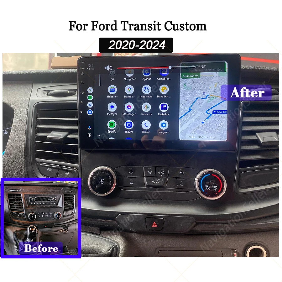 

Car Radio For Ford Transit Custom 2019-2024 GPS Navigation Multimedia Player Stereo Carplay Auto Video Android 14 Bluetooth Wifi