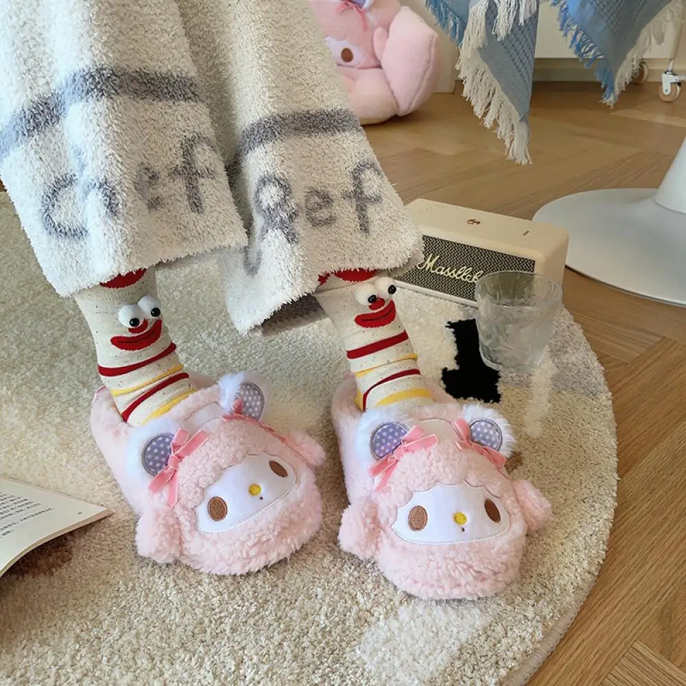 

Cartoon Women Plush Slippers Cute My Melody Anime Home Indoor Flat Anti-Slip Shoes Child Girls Autumn Winter Mute Warm Shoes