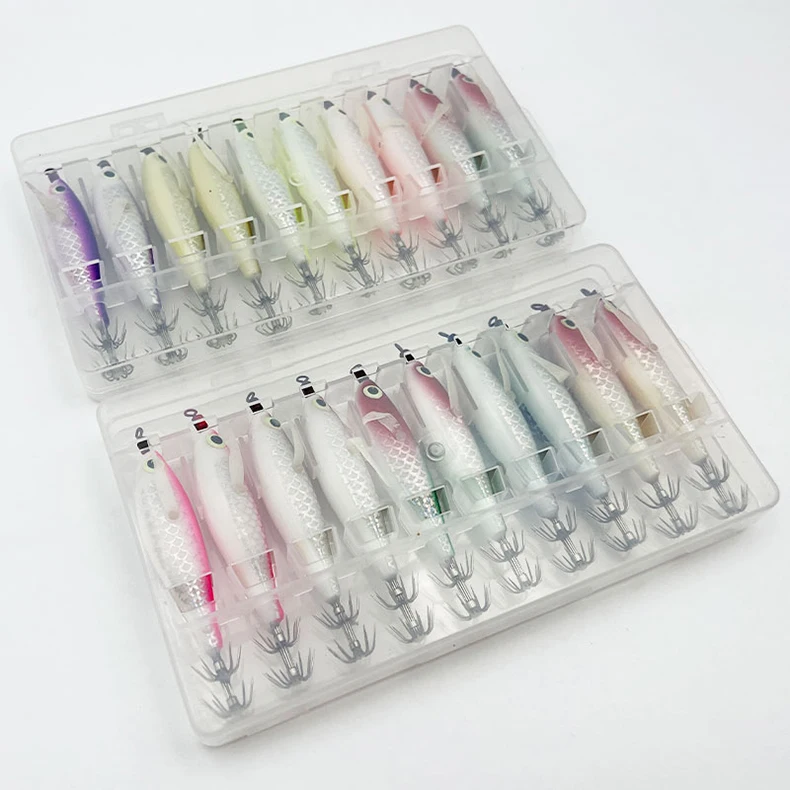 ShareShark 10 Stück/Box Tintenfisch-Jig-Köder 8cm 5,6g UV-Leuchtende Garnelenköder Horizontaler Kunstköder für Tintenfisch Oktopus Salzwasser – Detail 8