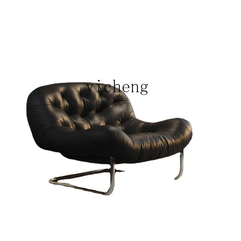 Zf Retro Chinese Style Italian Style First Layer Cowhide Lazy Recliner Living Room Balcony Leisure