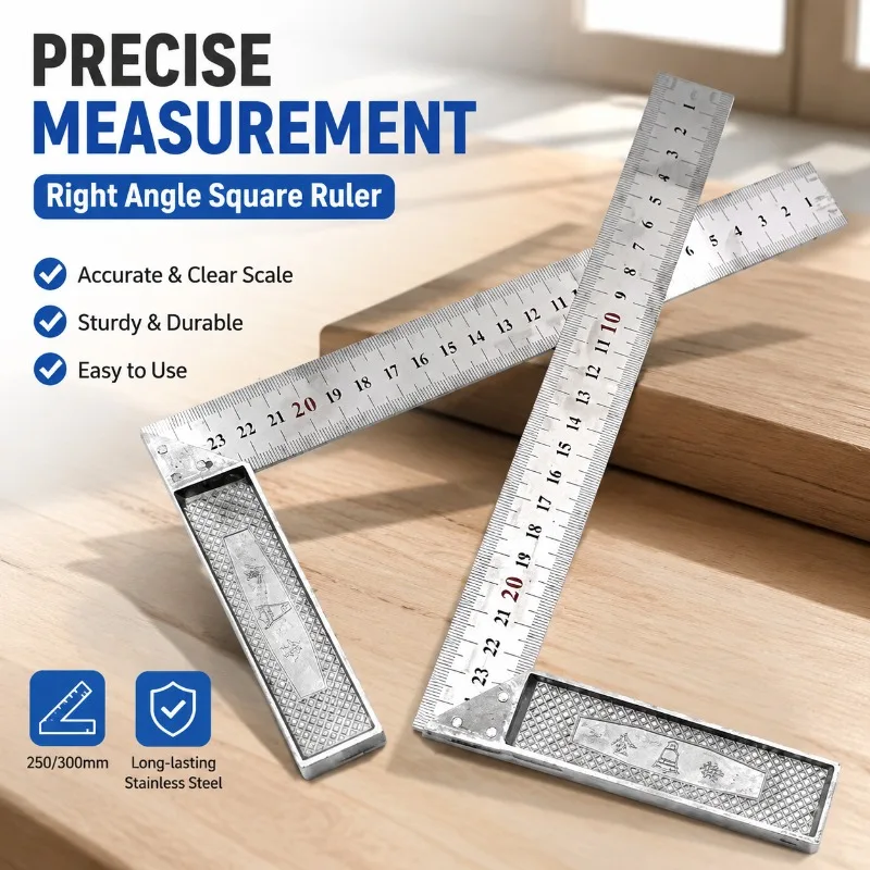 250/300mm Aluminum Handle Stainless Steel Scale Right Angle Square Ruler Measuring Tool