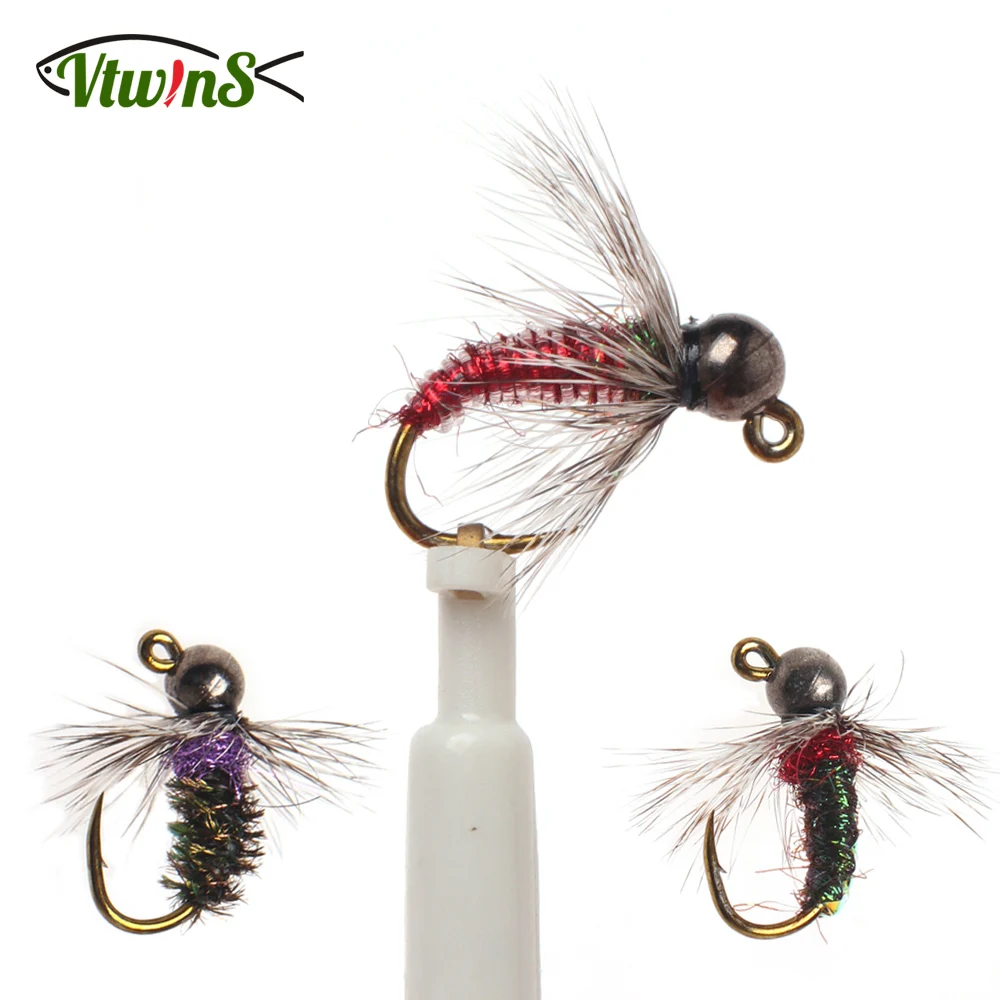Vtwins # 10 3 pz Spinato Perline di Tungsteno Testa Jig Ninfa Mosca Veloce Lavello Bagnato Euro Ninfa Fly Trota Bass Esche Da Pesca Esche Artificiali