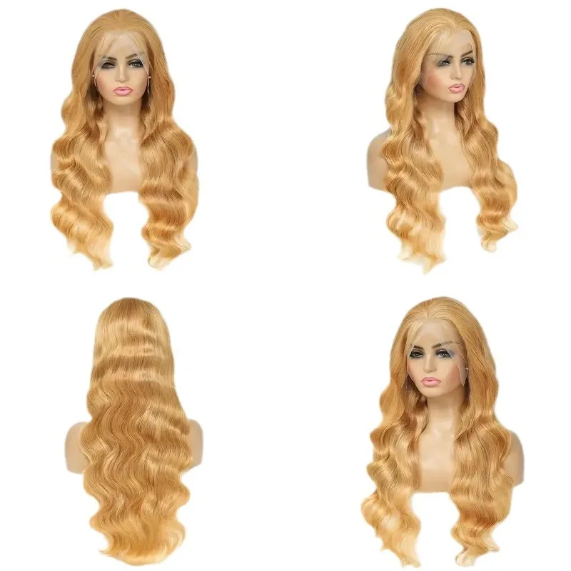 Rubio 16 pulgadas onda del cuerpo 13x4 encaje Frontal cabello humano pelucas frontales de encaje transparente para mujeres filamento de alta temperatura