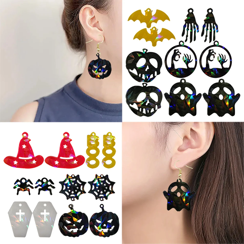 DIY Halloween Earrings Crystal Epoxy Resin Mold Pumpkin Skull Coffin Pendant Silicone Mold