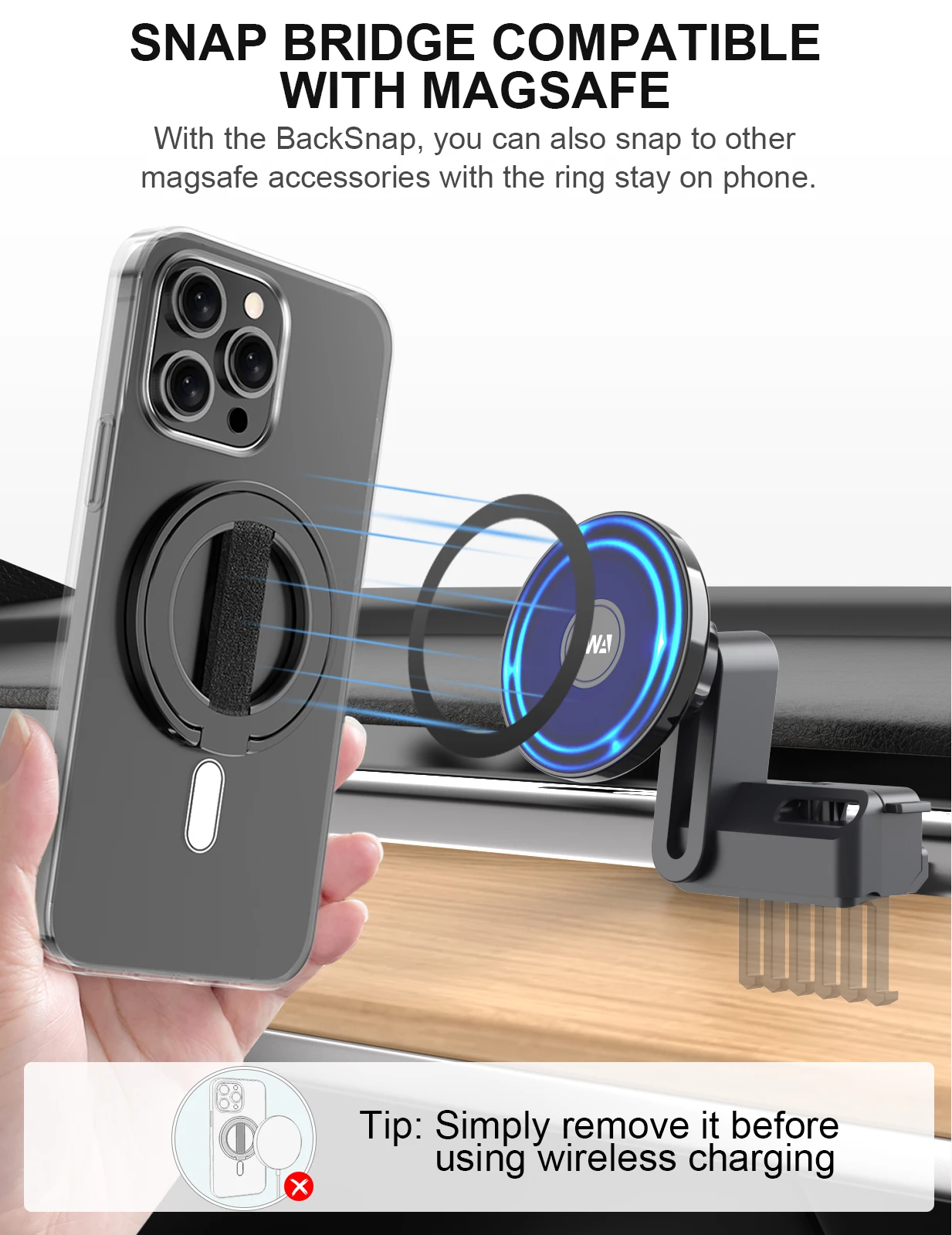 EWA MagOne Ultra Cell Phone Holder, Removable Magnetic Ring Mount Kickstand Ring for iPhone 15, 14, 13 Pro/Max/Plus