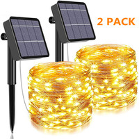 2 Pack LED Solar Light Outdoor Waterproof Copper Fairy Garland String Lights Christmas Party Garden Solar Lamp Decoration 12/22M