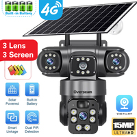 8K 15MP 3 Lens 3 Screens Wifi Or 4G Sim Solar Camera Outdoor Surveillance Wireless Cctv PTZ IP66 Security Solar Panel Cameras