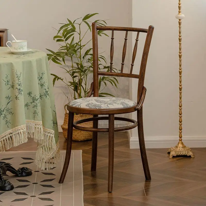 

French solid wood dining chair retro rattan home chair backrest simple medieval