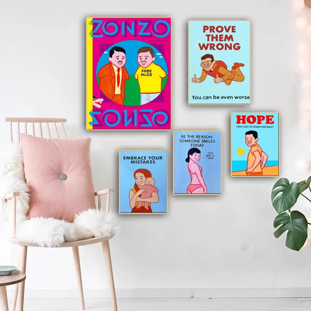 

Joan Cornella Abstract Poster Self-adhesive Art Poster Retro Kraft Paper Sticker DIY Room Bar Cafe Vintage Decorative Painting