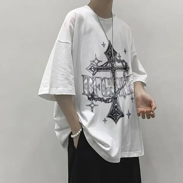 T-shirt oversize retrò incrociata per realizzare Old American Casual High Street a maniche corte uomo donna 2023 nuovo