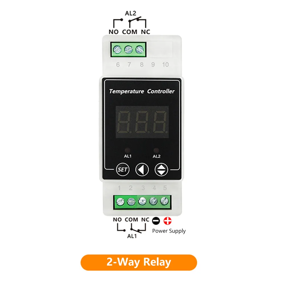 AC100-240V Din Rail Thermostat Digital Temperature Controller with Sensor Relay Output Temperature Alarm Controller NO NC COMMON