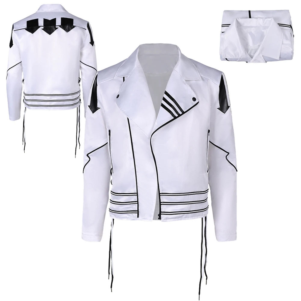 Rock Band Freddie Mercury Cosplay Fantasia Costume Disguise For Men Adult Black And White Jacket Halloween Carnival Party Suit