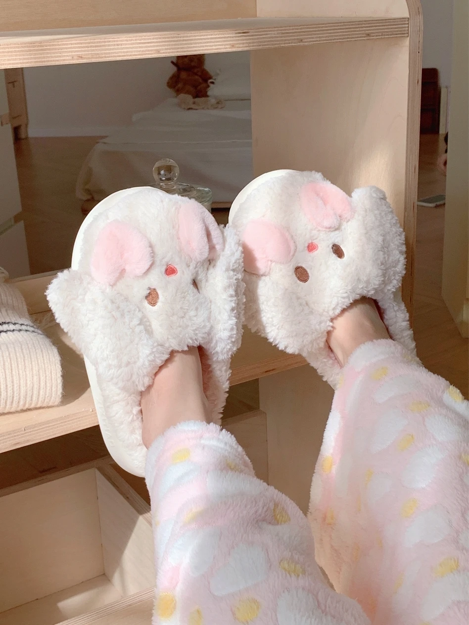 Women Home Slippers Love Bunny Cotton Slippers For Women Warm And Soft Bottom Autumn And Winter Student Casual Slippers