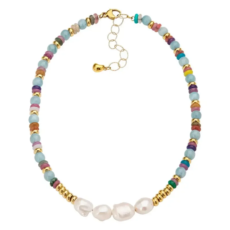 

Luxurious Natural Pearl Colorful Bead Chain Necklace For Women Gold Color Necklaces Collar Choker Fashion Jewelry OEM