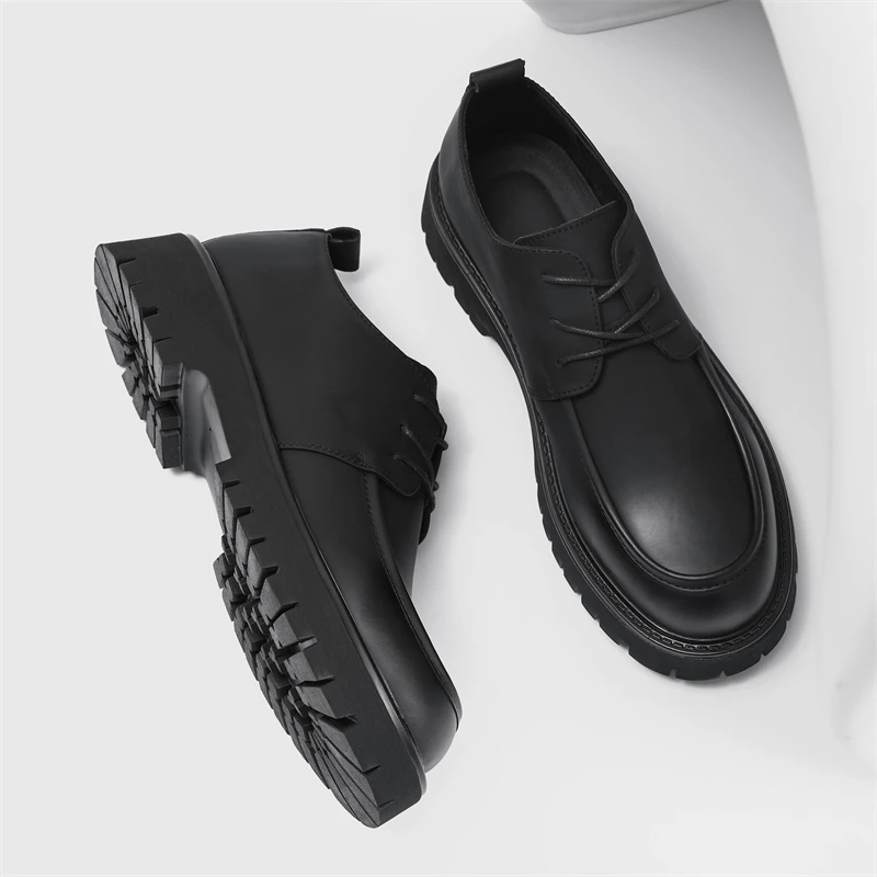 Fashion Men Casual Shoes Classic Business Men Dress Shoes Breathable Lace-Up Handmade Shoes Thick Sole Leather Shoes Moccasins