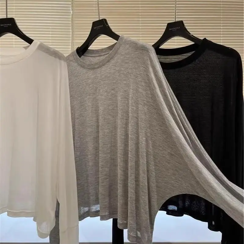 Modal Long Sleeve Women's T-shirt Summer Korean Style Mask Soft Skin Friendly Casual Loose Fit round Neck Short Length Top