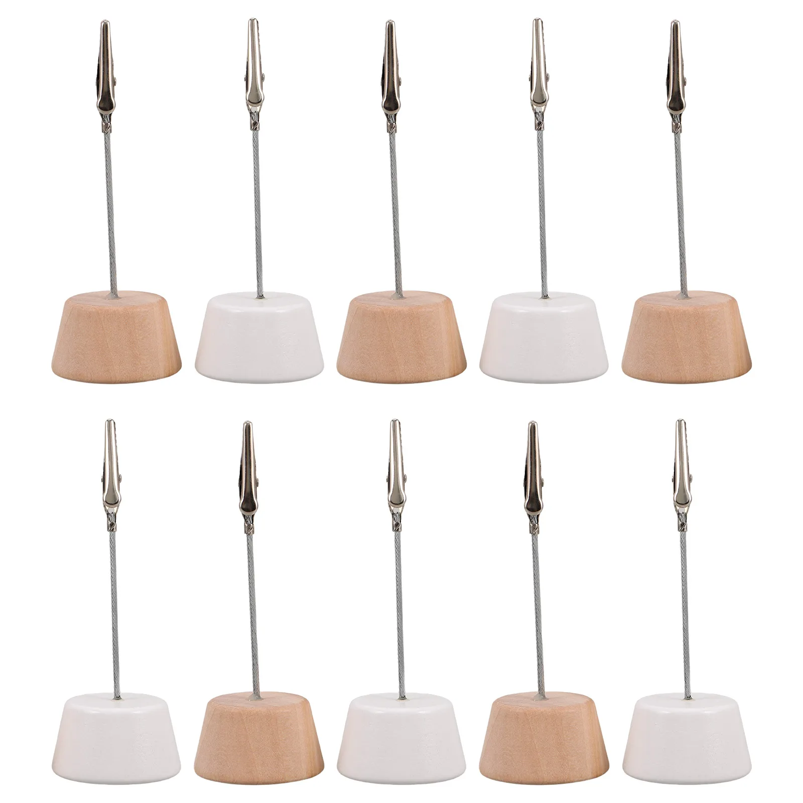 

10pcs Wooden Card Holder Alligator Clip Round Base Picture Notes Memo Cards Photo Table Numbers Simple Design Office