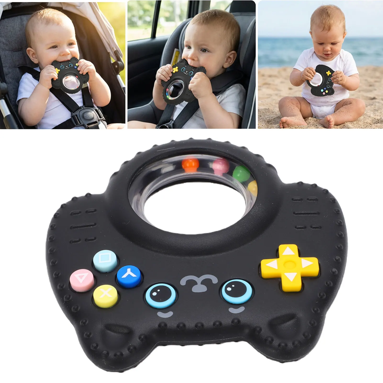 

Remote Game Controller Shape Teether Food Grade Silicone Rattle Teether Chewable Toy for Infant Toddler