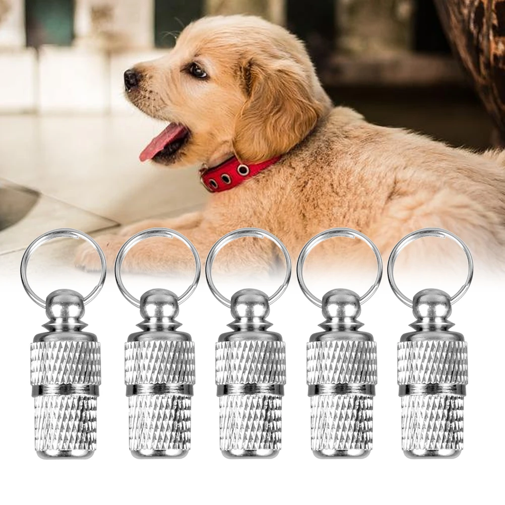 6pc Pet ID Tube Small Identity Card Pendant Engraved Silver Dog Cat Collar Lightweight Durable Contact Information Find Quickly