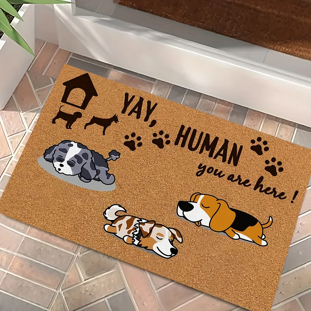 Cartoon dog lying-down pattern Flannel-printed floor mats has a non-slip function is suitable entrances bathroom welcome carpets
