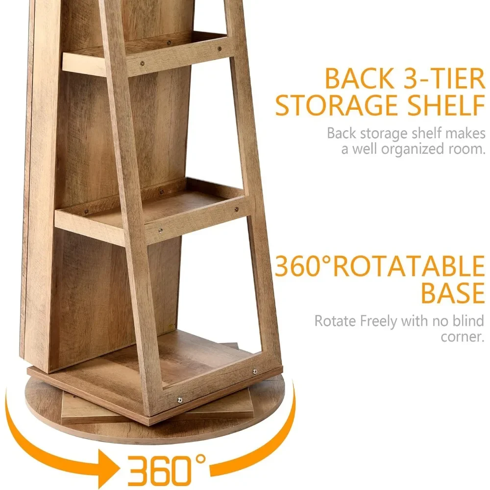 360 ° Swivel Jewelry Cabinet com Full Length Mirror, Lockable Mirror com Jewelry Storage Storage, Floor Standing, Rear Storage Prateleiras