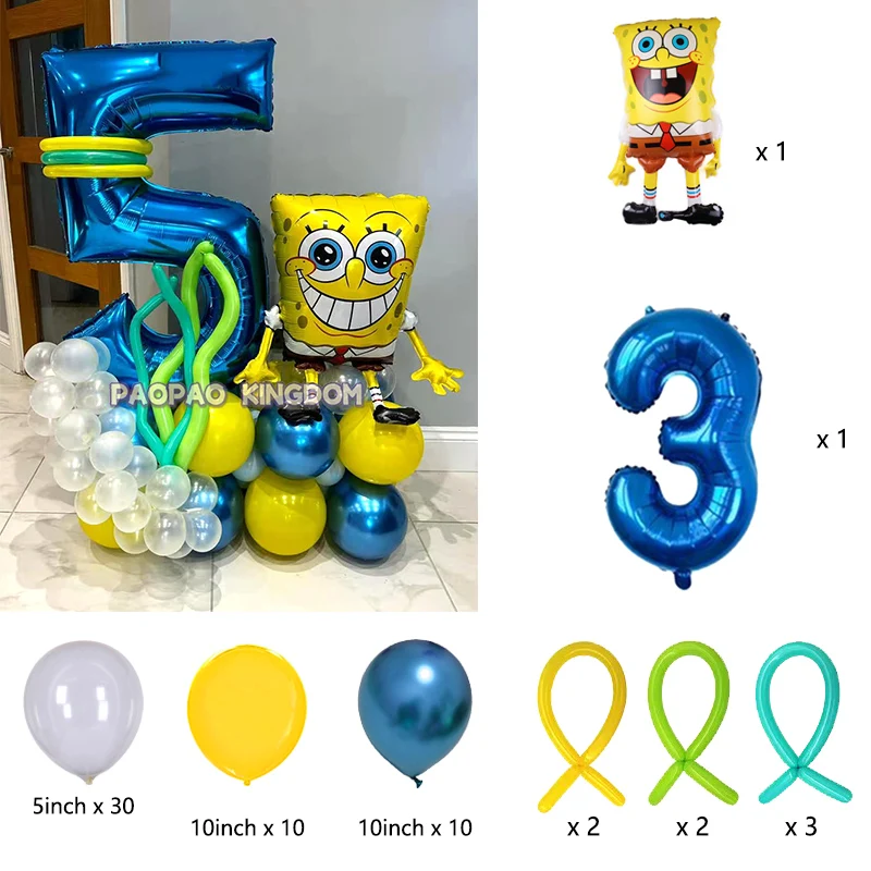 1 مجموعة سبونجبوب سكوير بالون عيد ميلاد مجموعة عدد 1-9st احباط بالون حفلة عيد ميلاد سعيد خلفية ديكور هدايا الأطفال