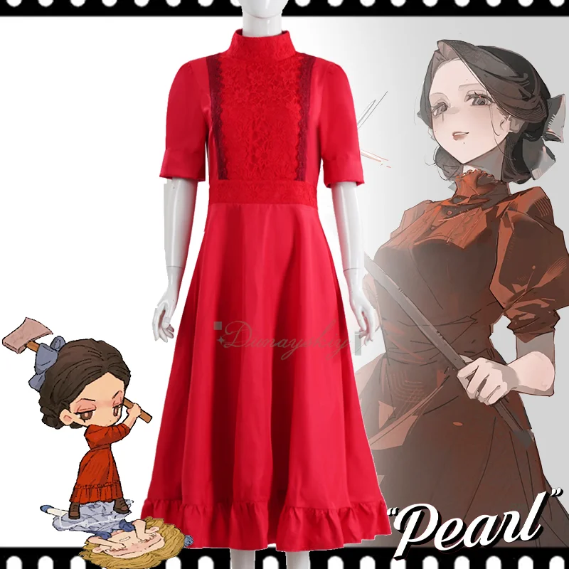 

Фильм ужасов жемчужно-красное кружевное платье косплей Хэллоуин триллер вечерние ролевые игры карнавальный наряд