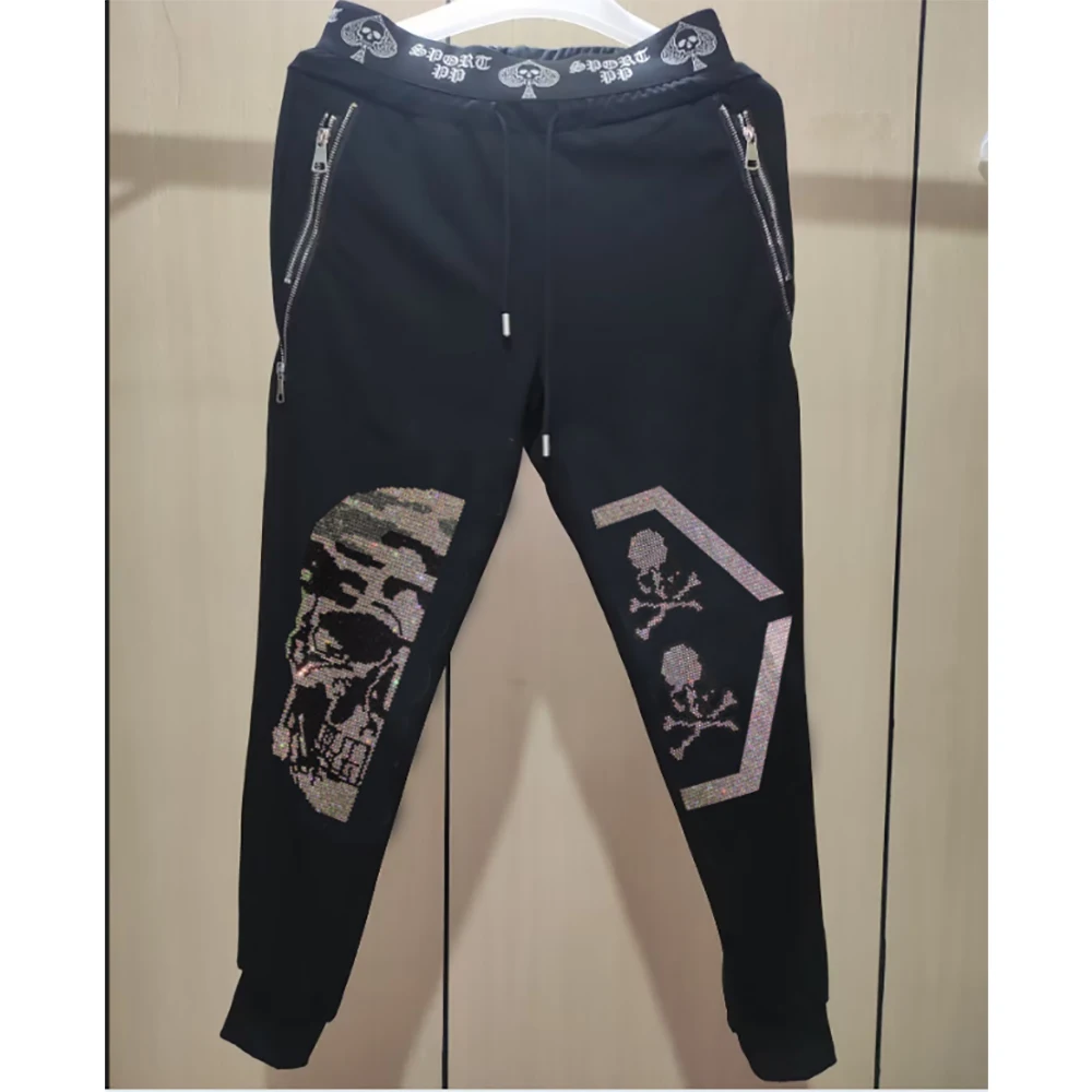 Men's Street Style Sports Casual Pants Skull Head Diamond Heavy Craftsmanship Male Pants Hip-hop Trend Luxury Homme Clothing