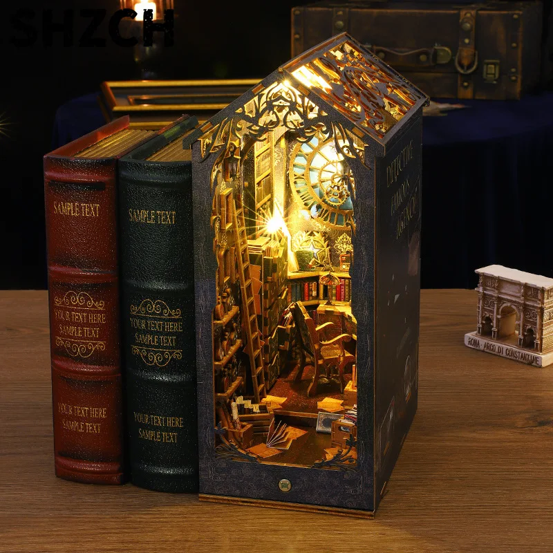 DIY Hut Detective Society 3D Assembled Bookstand House Miniature Model Architecture Toy Birthday Gift Home Bedroom Decoration