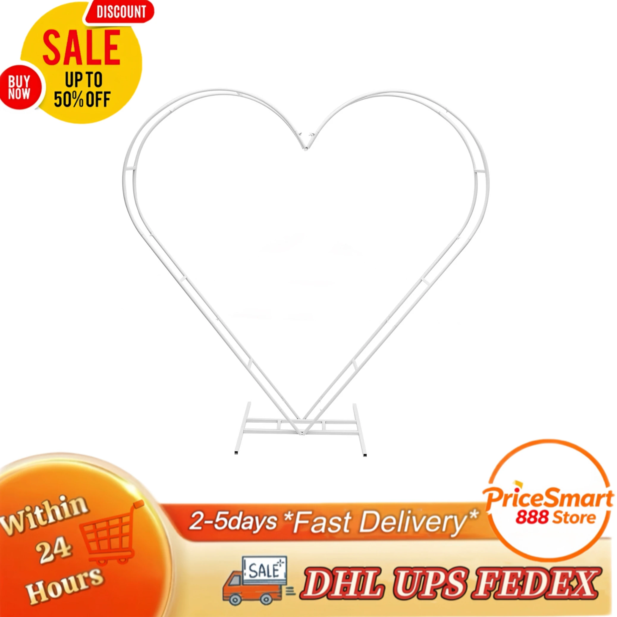

2.1m Double-Tube Heart-Shaped Wedding Arch Easy Install Stable 10kg Capacity for Wedding Birthday Party Decoration
