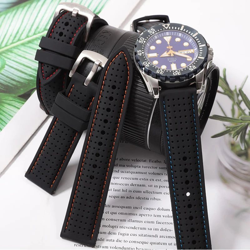 Silicone Breathable Watchband 20mm 22mm For Casio Swordfish MDV-106 MDV-107 MTP1374 Waterproof Sports Rubber Seiko PROSPEX Strap