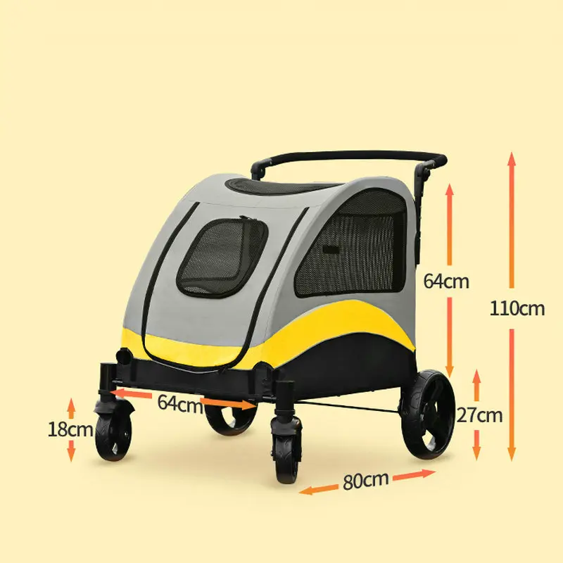Medium Large Dog Cat Stroller, 4 Wheels Foldable Pet Travel Cart Jogger with Adjustable Handle, Load Capacity 132 LB