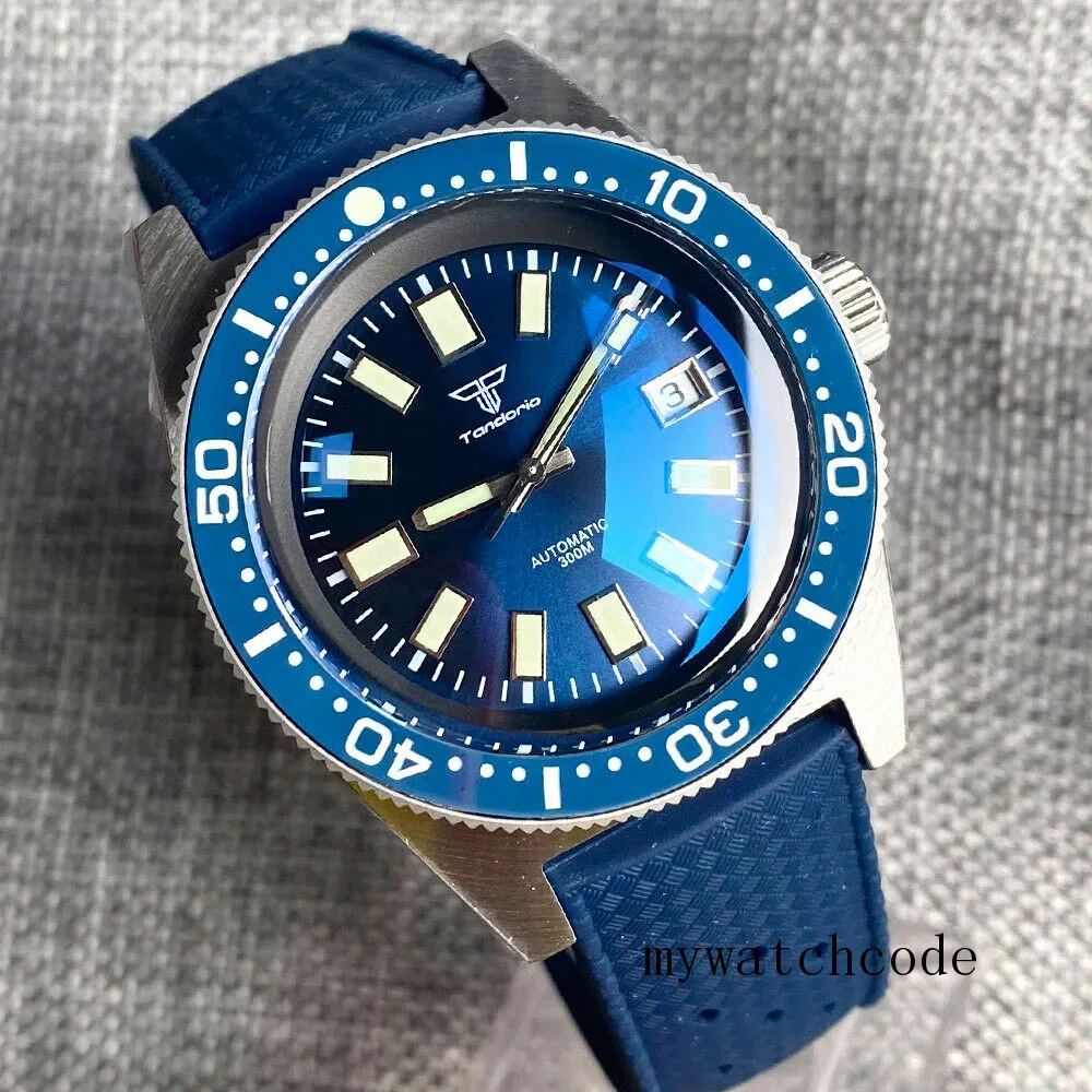 AR Domed Sapphire Tandorio 41mm 62MAS Blue Dial NH35A Automatic 300M Diving Men's Watch Ceramic Bezel Green Lume