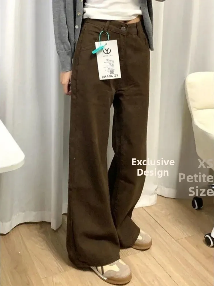 

plus Size American Retro Fleece Lined Straight Leg Jeans Women Winter High Waist Slimming Versatile Wide Leg Pants