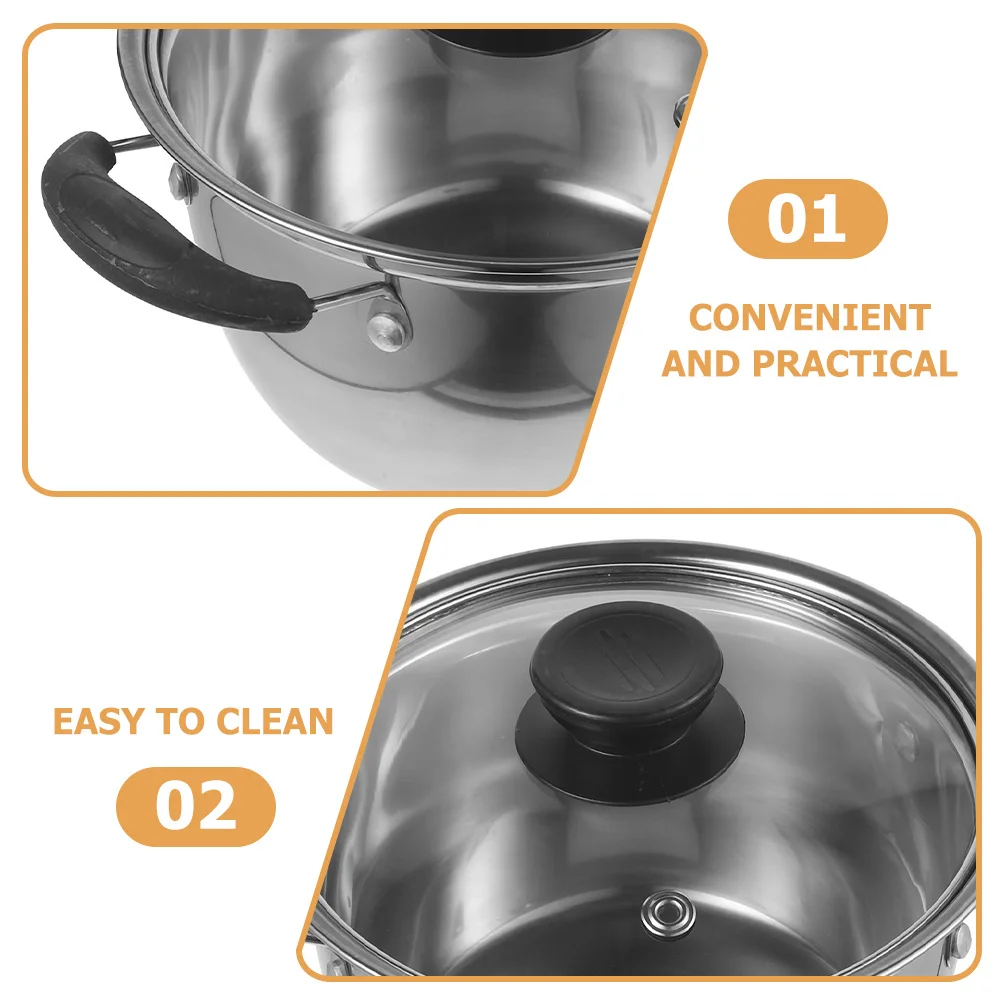 

Double Handle Stainless Steel Soup Pot Multi Functional Cooking Pot for Boiling Milk Stewing Meat Soup Noodles Saucepan Kitchen